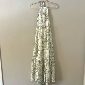 Entro Toile Print Halter Maxi Dress Green White Cottagecore Size Small